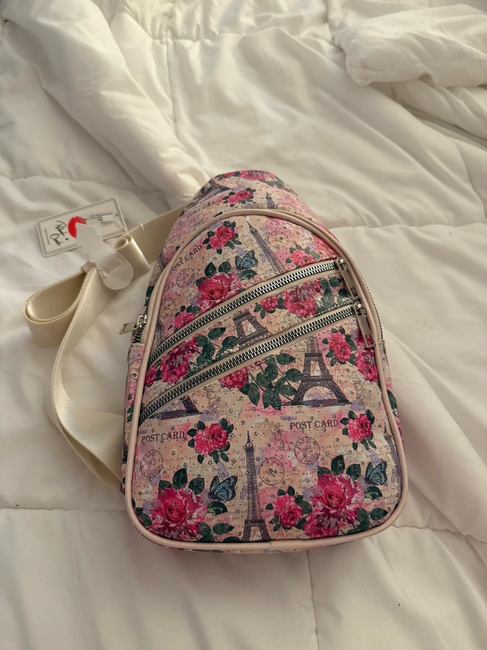 Blush Crush Floral Eiffel Tower Crossbody Sling Bag